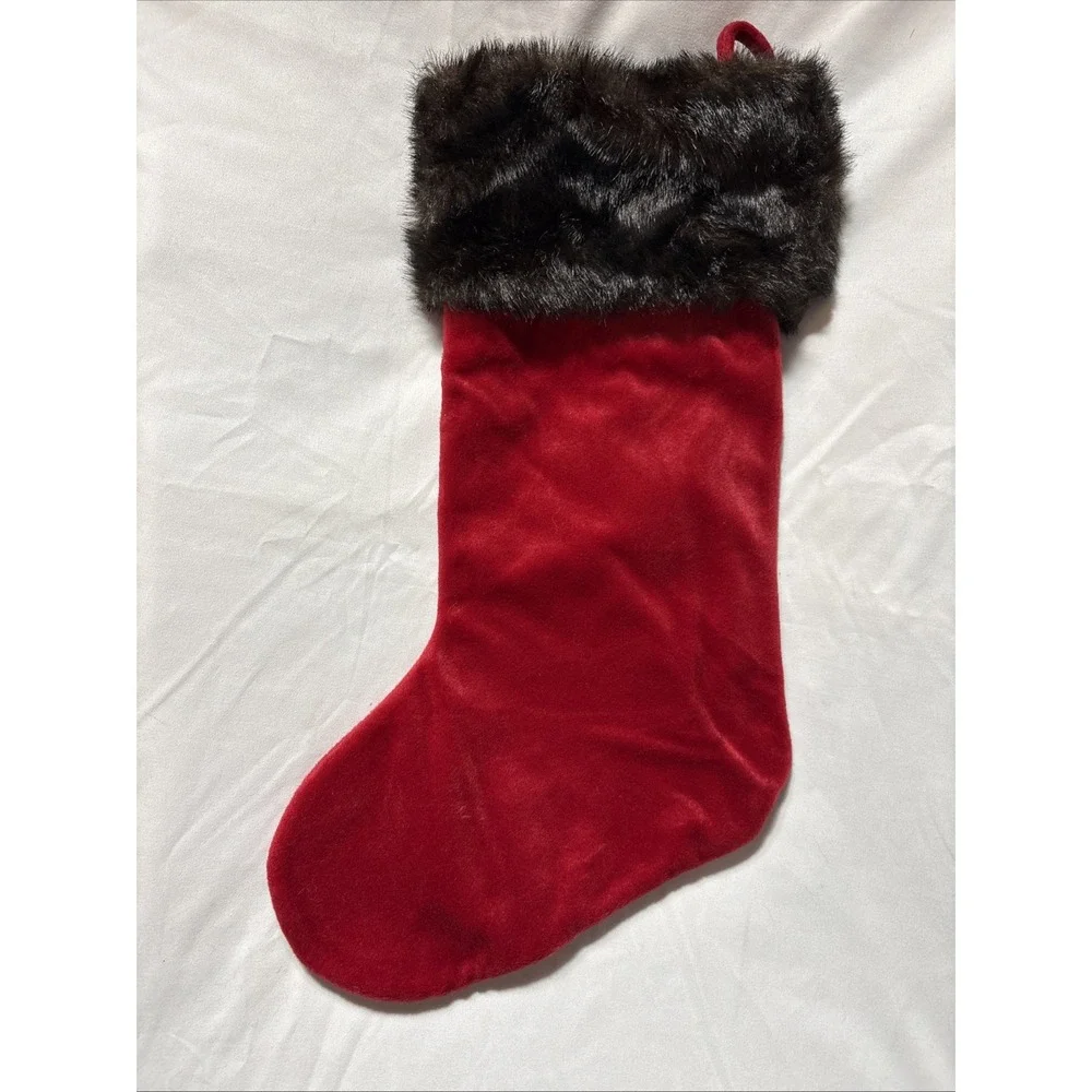 NEW RED CHRISTMAS STOCKING BROWN FAUX FUR CUFF 18